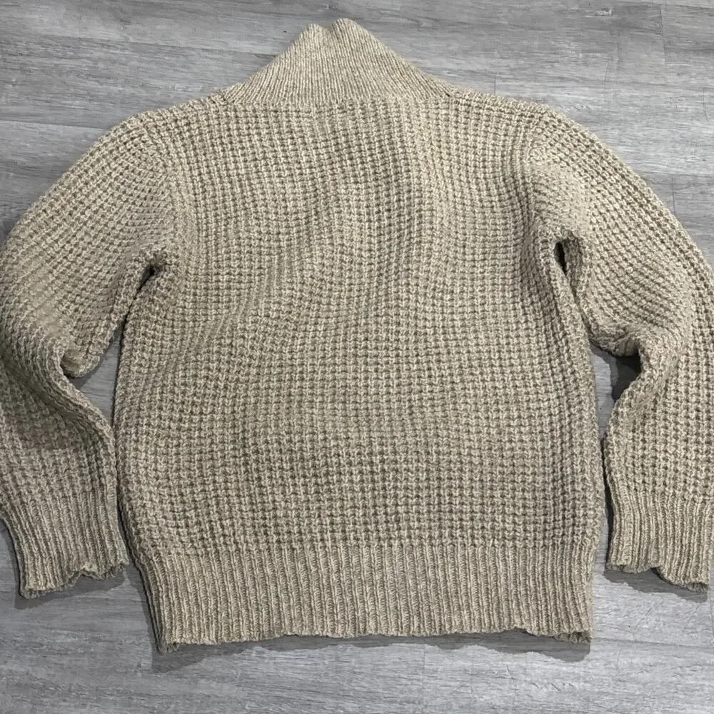 Vintage Woolrich Sweater Mens Large Tan Neutral Tweed Blend Wooden Button - Picture 7 of 7